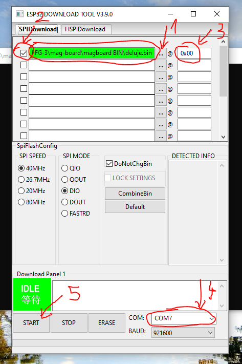 النافذة الرئيسية لـ Flash Tool — deluje.bin محدد عند 0x00، منفذ COM مختار، تم النقر على START